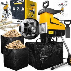 ELEKTRYCZNY ROZDRABNIACZ VENOM RĘBAK DO GAŁĘZI PRO MOCNY SILNIK 2X KOSZ 60L